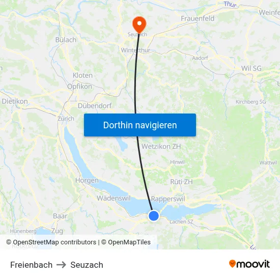Freienbach to Seuzach map