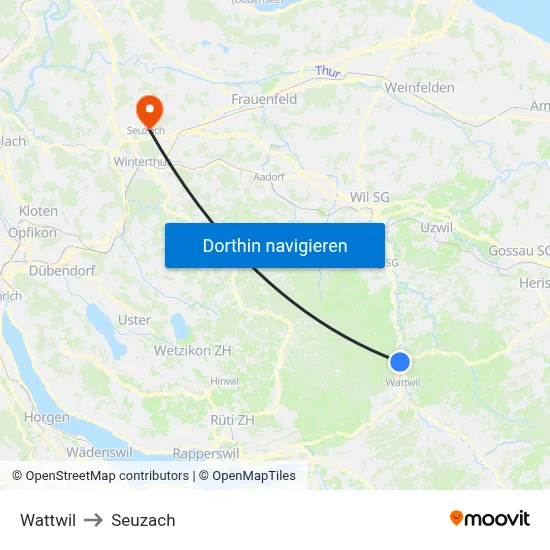 Wattwil to Seuzach map