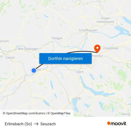 Erlinsbach (So) to Seuzach map