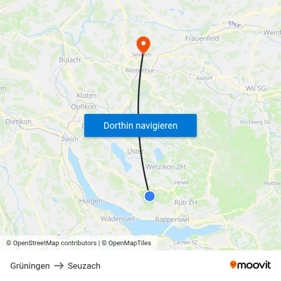 Grüningen to Seuzach map