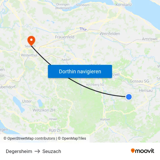 Degersheim to Seuzach map