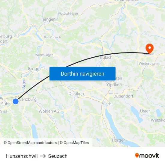 Hunzenschwil to Seuzach map