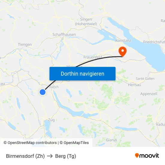 Birmensdorf (Zh) to Berg (Tg) map