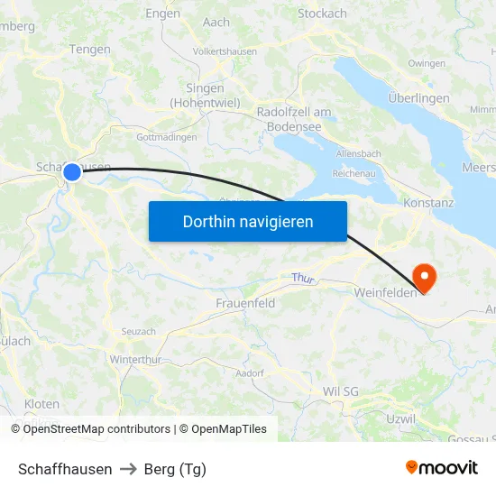Schaffhausen to Berg (Tg) map