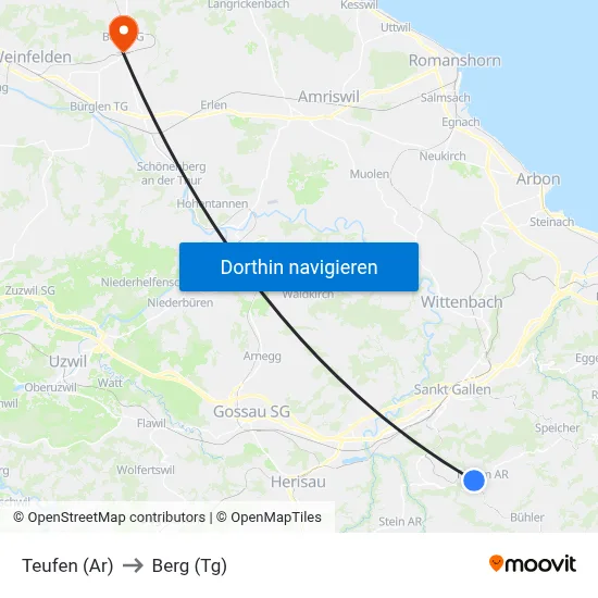 Teufen (Ar) to Berg (Tg) map