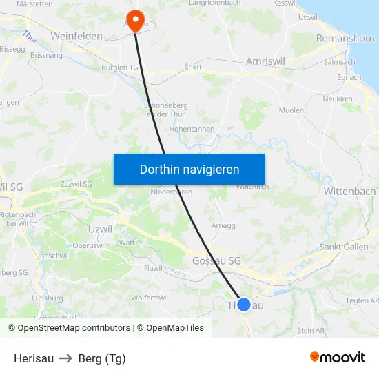 Herisau to Berg (Tg) map