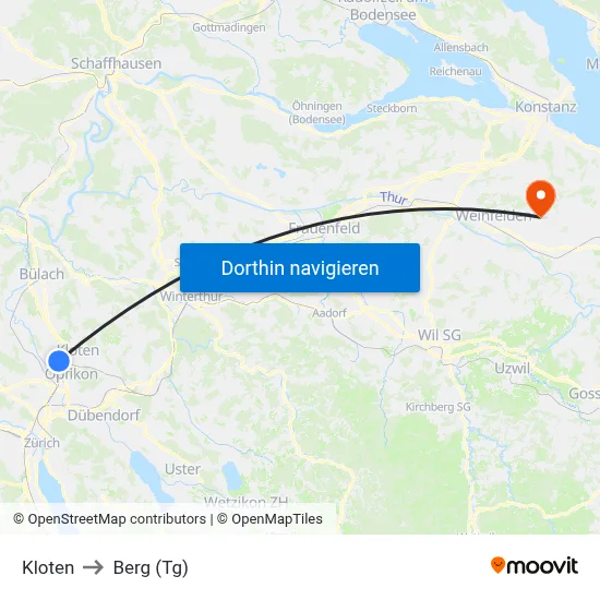 Kloten to Berg (Tg) map