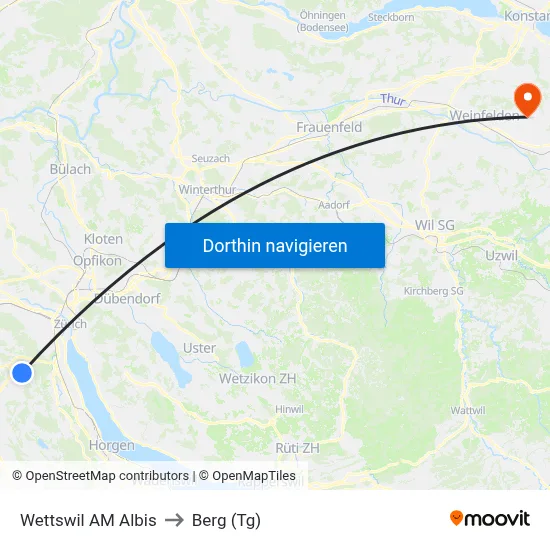 Wettswil AM Albis to Berg (Tg) map