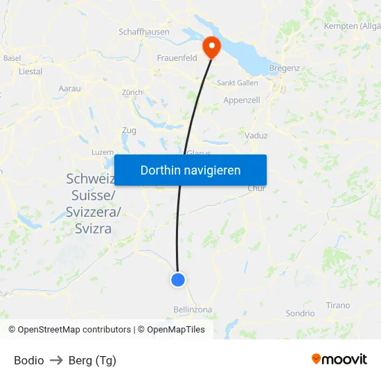 Bodio to Berg (Tg) map
