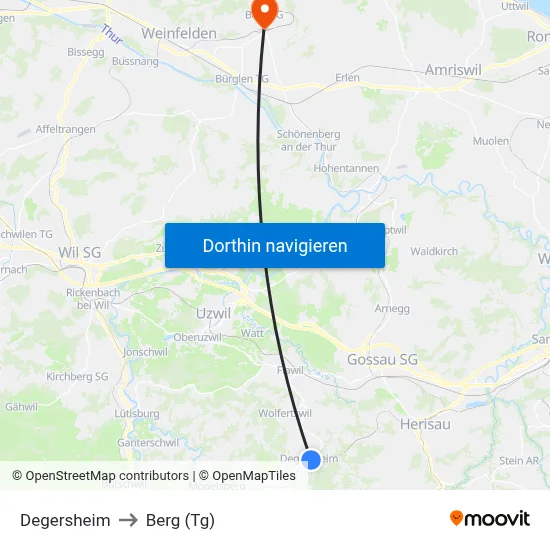 Degersheim to Berg (Tg) map