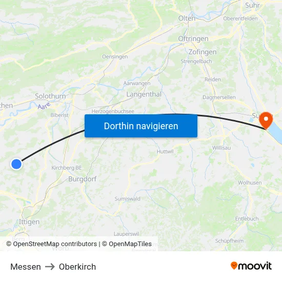 Messen to Oberkirch map