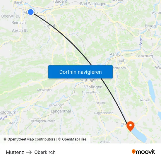 Muttenz to Oberkirch map