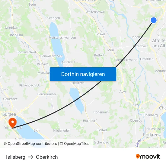 Islisberg to Oberkirch map