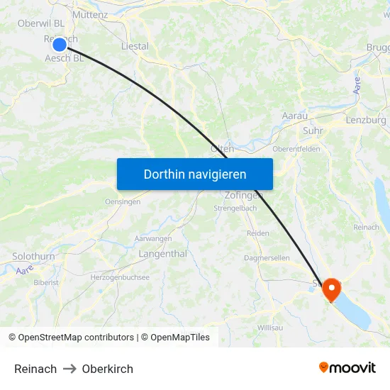Reinach to Oberkirch map