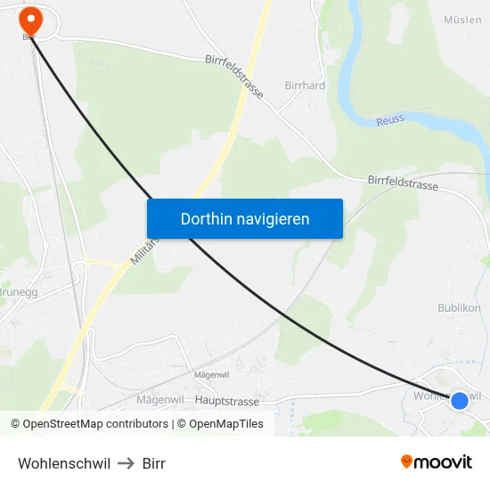 Wohlenschwil to Birr map