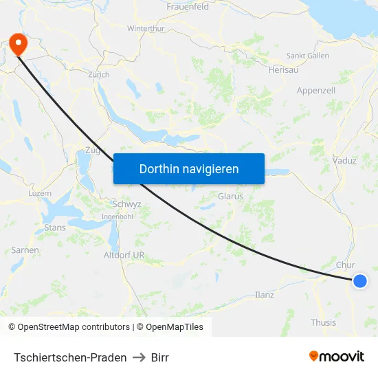 Tschiertschen-Praden to Birr map