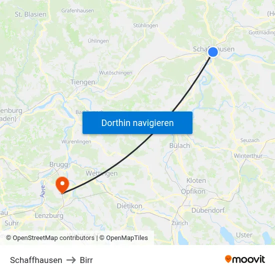 Schaffhausen to Birr map