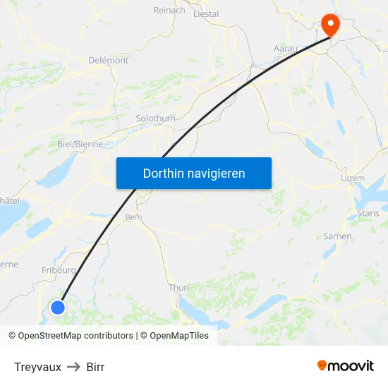 Treyvaux to Birr map
