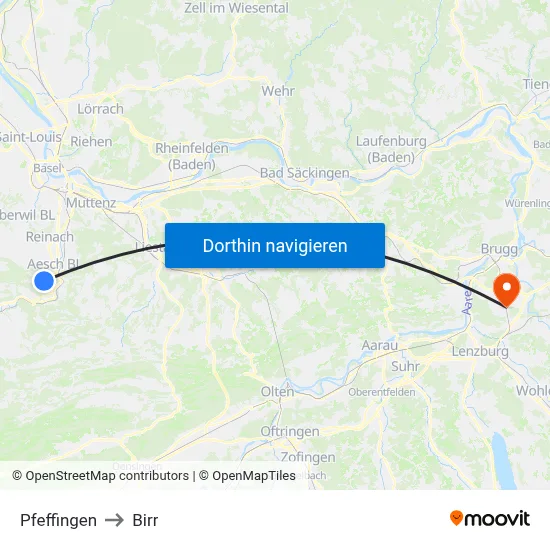 Pfeffingen to Birr map