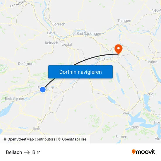 Bellach to Birr map