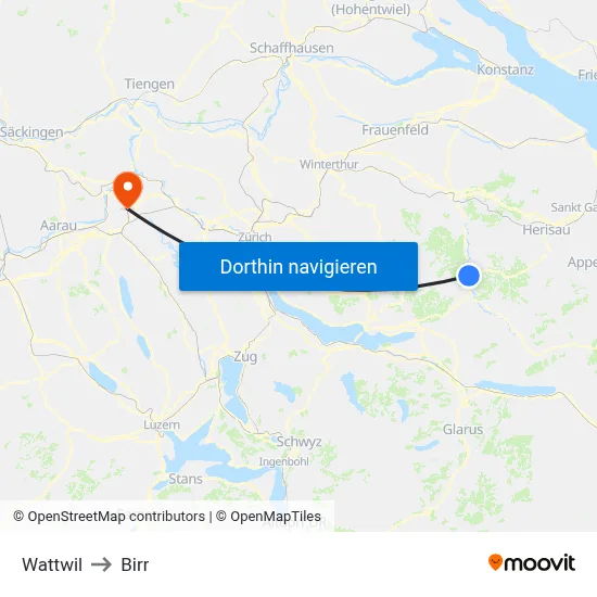 Wattwil to Birr map