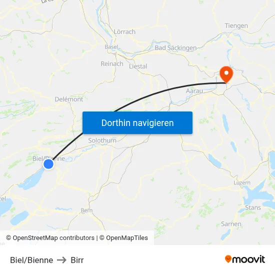 Biel/Bienne to Birr map