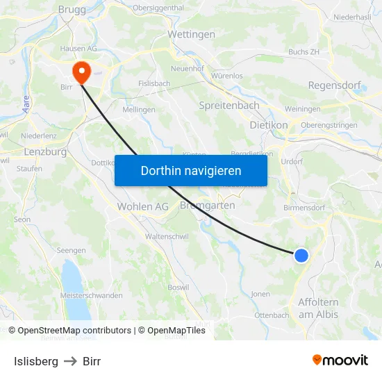Islisberg to Birr map