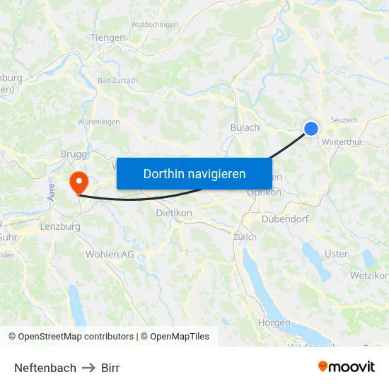 Neftenbach to Birr map