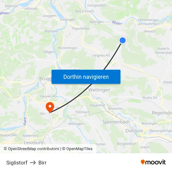Siglistorf to Birr map