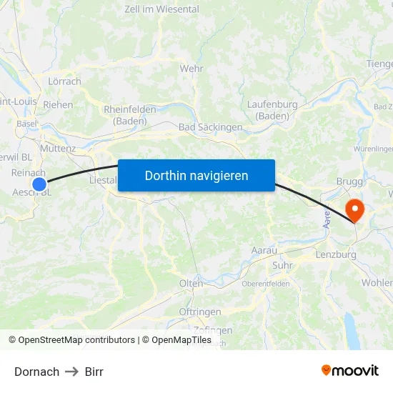 Dornach to Birr map