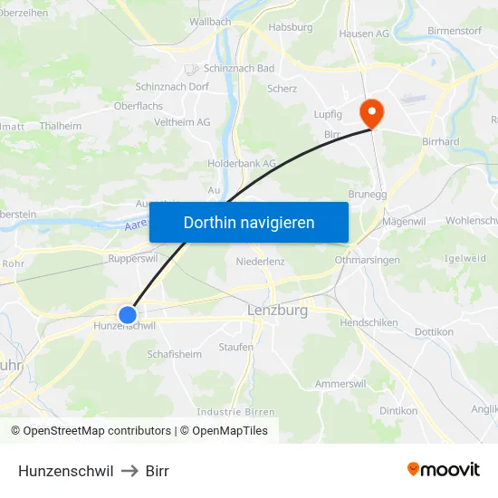 Hunzenschwil to Birr map