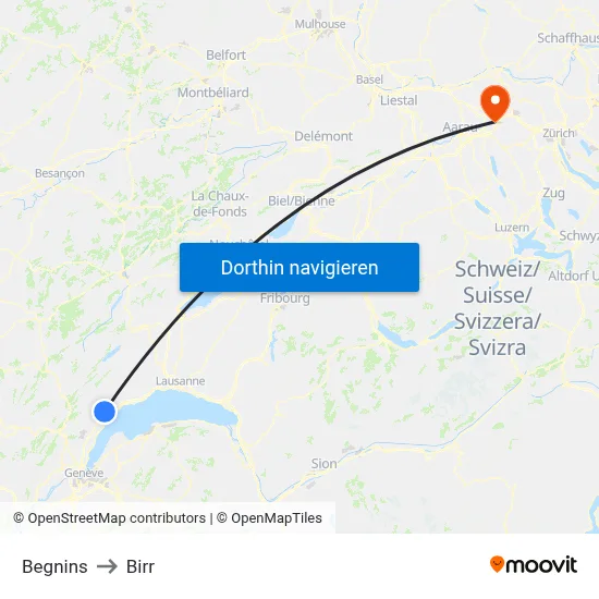 Begnins to Birr map