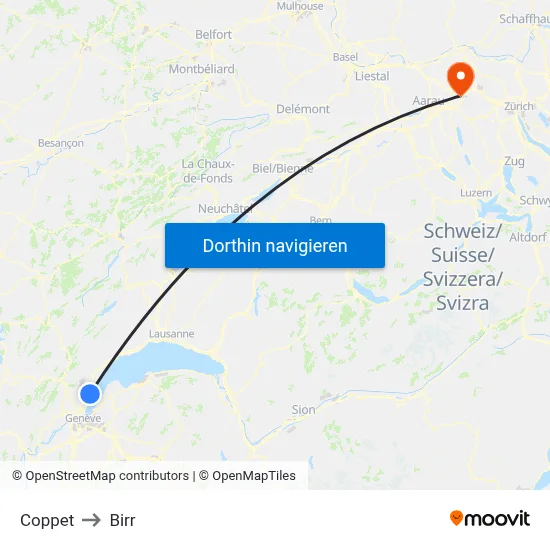 Coppet to Birr map
