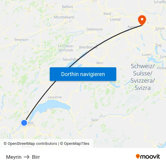 Meyrin to Birr map