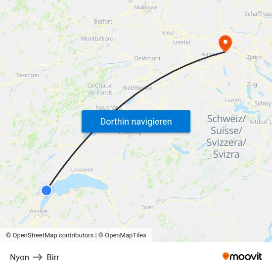 Nyon to Birr map