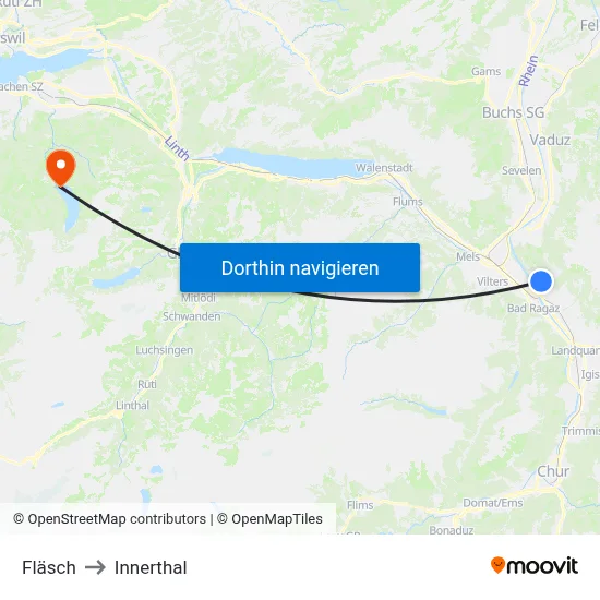 Fläsch to Innerthal map
