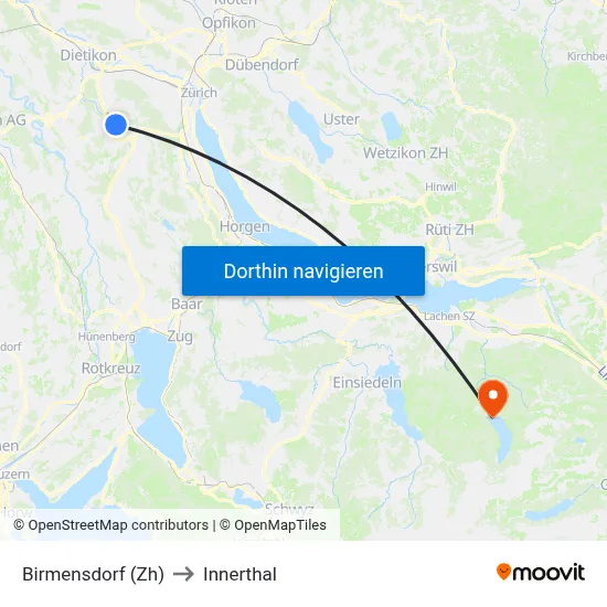Birmensdorf (Zh) to Innerthal map