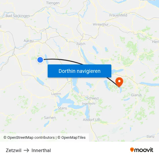 Zetzwil to Innerthal map