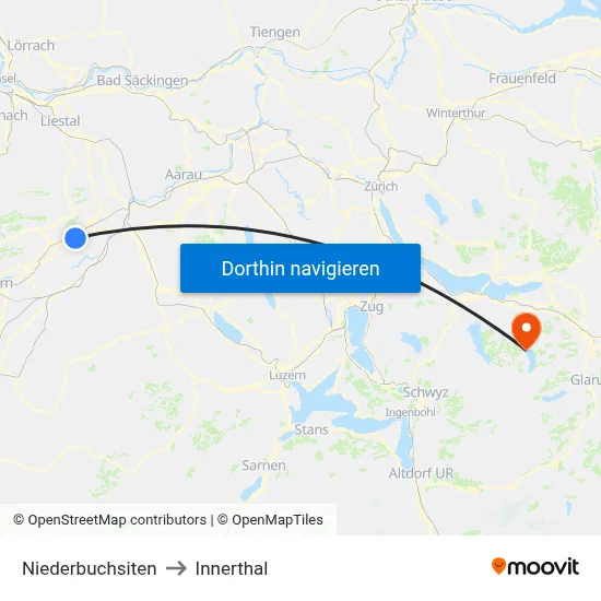 Niederbuchsiten to Innerthal map