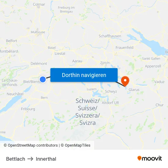 Bettlach to Innerthal map