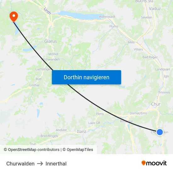 Churwalden to Innerthal map