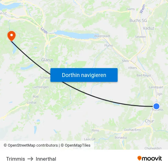 Trimmis to Innerthal map