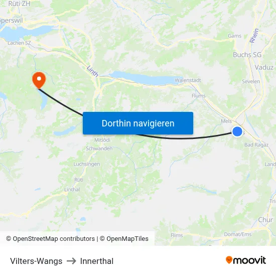 Vilters-Wangs to Innerthal map