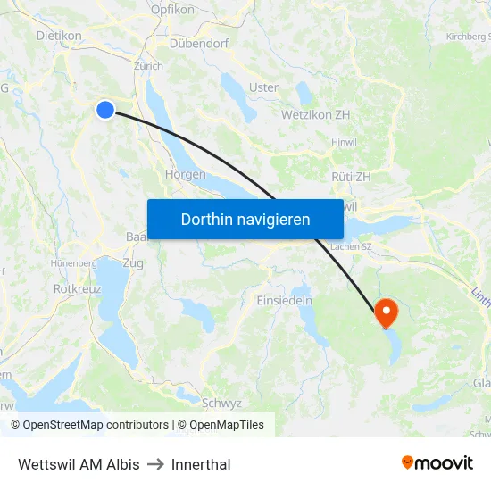 Wettswil AM Albis to Innerthal map