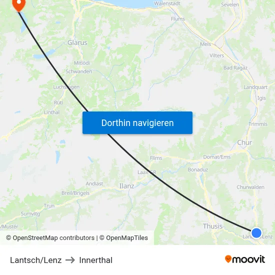 Lantsch/Lenz to Innerthal map