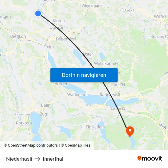 Niederhasli to Innerthal map