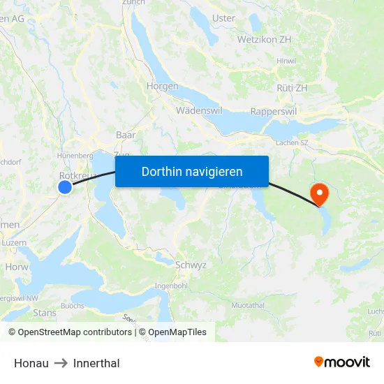 Honau to Innerthal map