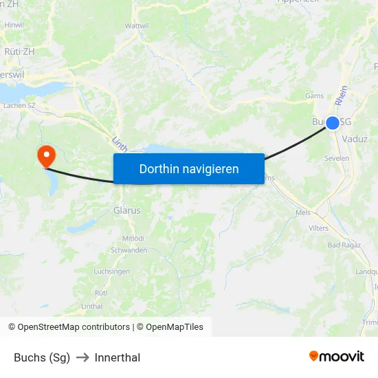 Buchs (Sg) to Innerthal map