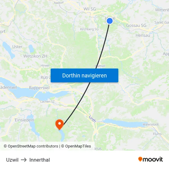 Uzwil to Innerthal map