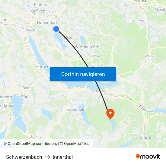 Schwerzenbach to Innerthal map